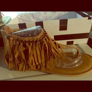 Leather fringe sandals